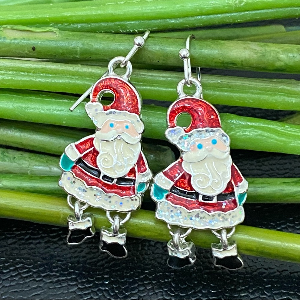 Enameled Santa Holiday Christmas Earrings